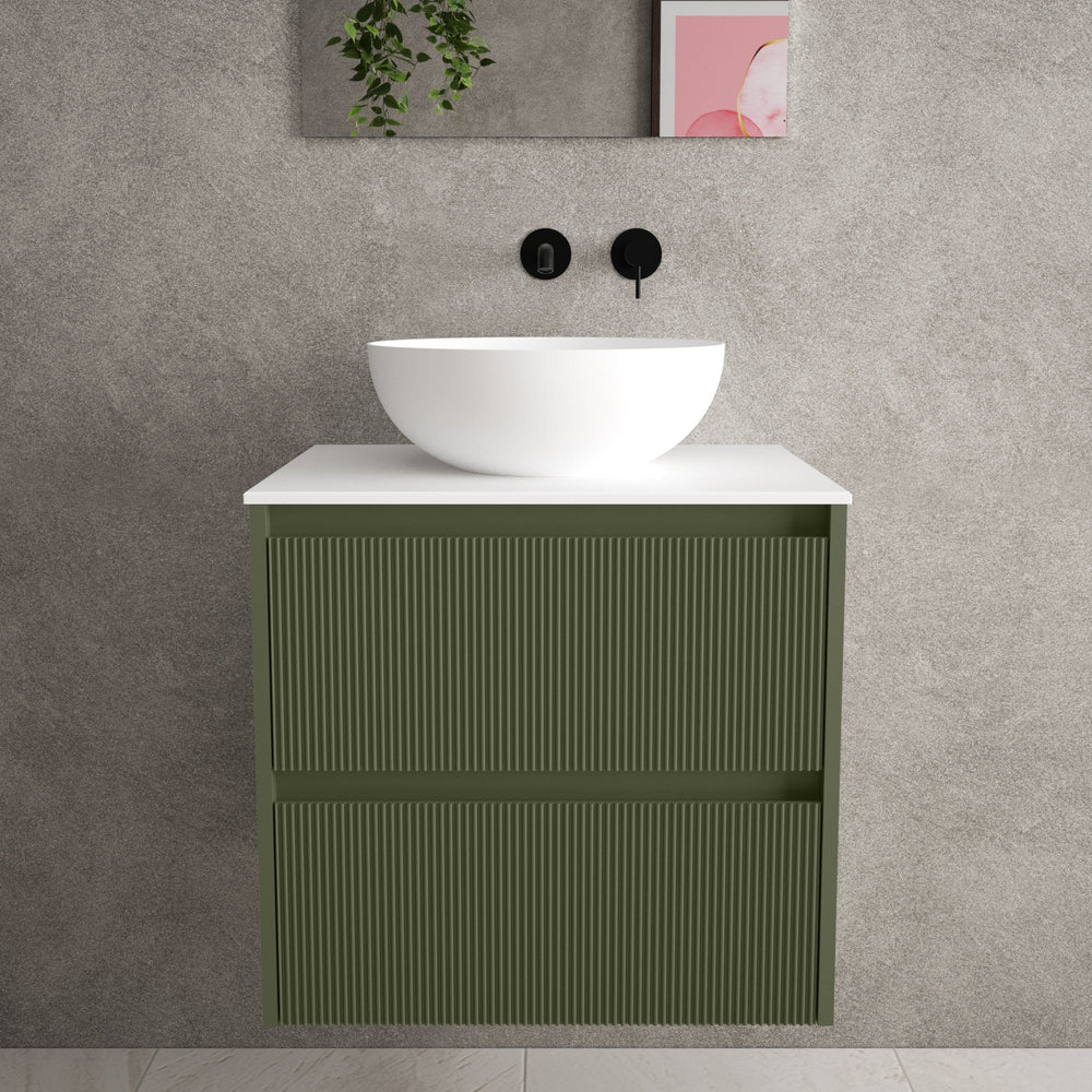 Scanalato Double Drawer Countertop Vanity Unit - Seaweed 600mm