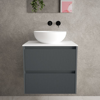 Scanalato Double Drawer Countertop Vanity Unit - Slate Grey 600mm