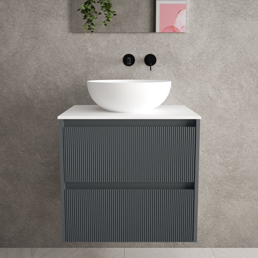 Scanalato Double Drawer Countertop Vanity Unit - Slate Grey 600mm