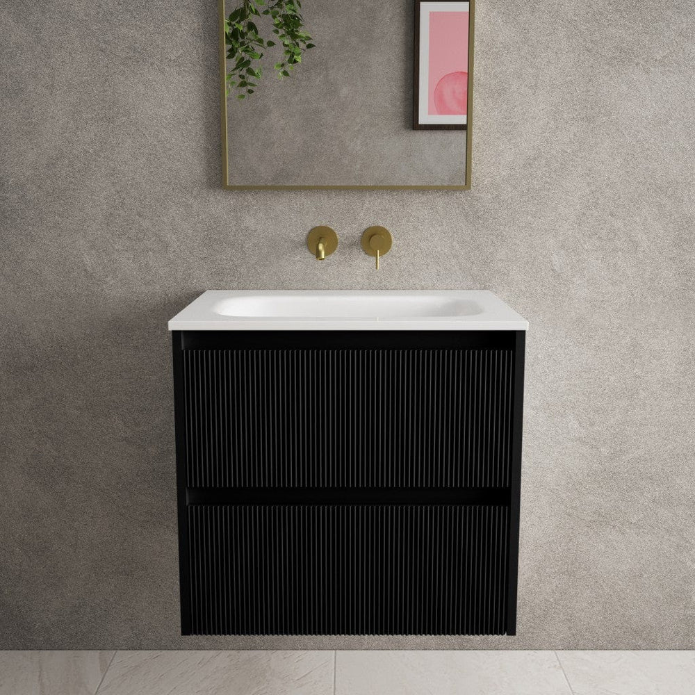 Scanalato Double Drawer Vanity Unit  With Beyondstone Basin - Pure Black 600mm