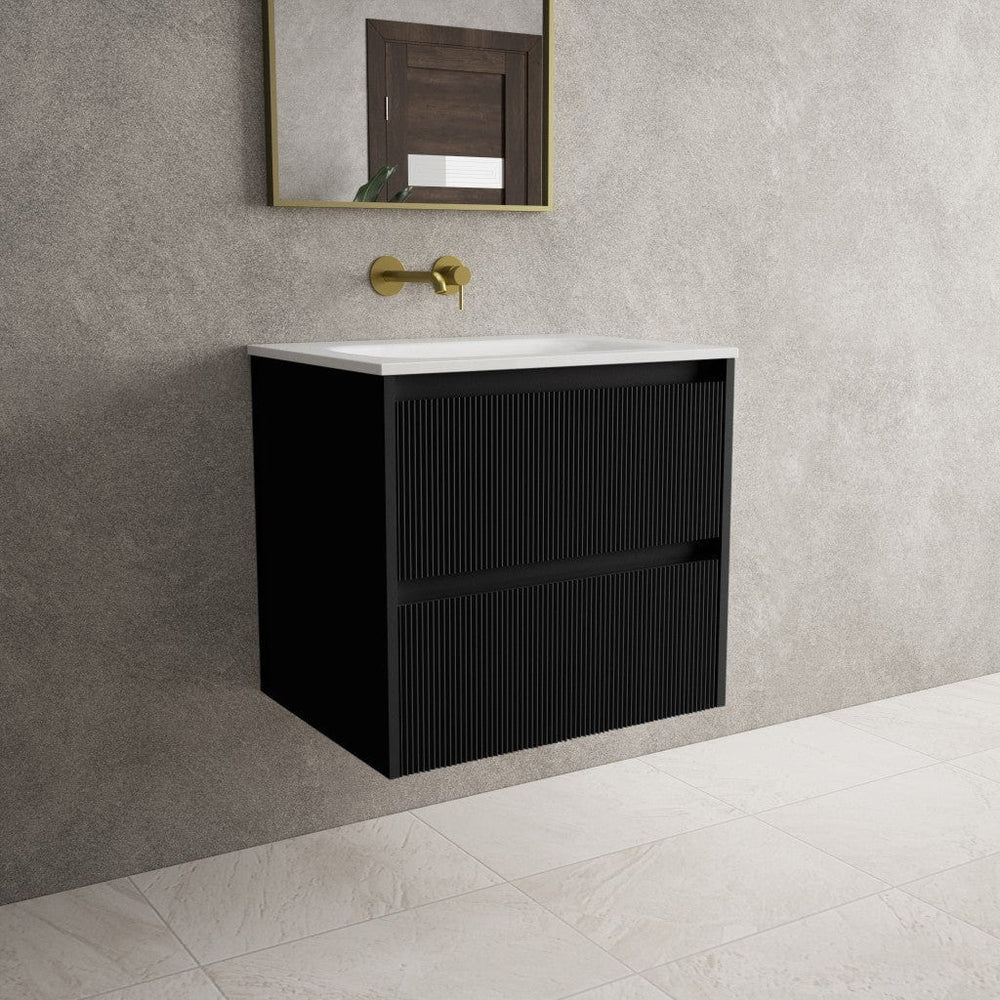 Scanalato Double Drawer Vanity Unit  With Beyondstone Basin - Pure Black 600mm