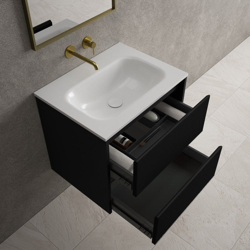 Scanalato Double Drawer Vanity Unit  With Beyondstone Basin - Pure Black 600mm
