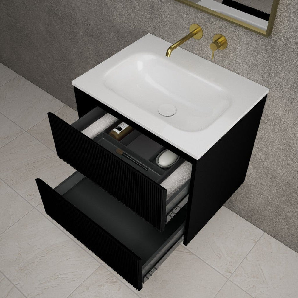 Scanalato Double Drawer Vanity Unit  With Beyondstone Basin - Pure Black 600mm