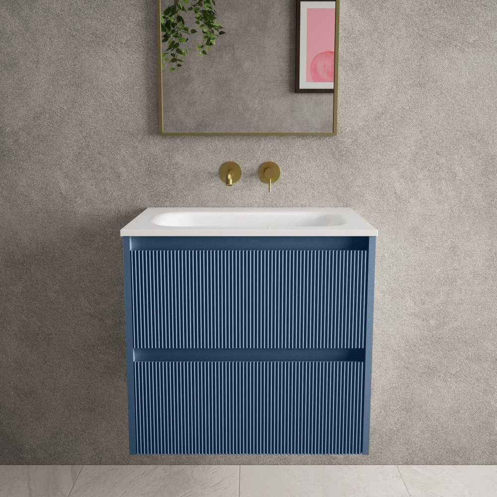 Scanalato Double Drawer Vanity Unit  With Beyondstone Basin - Soft Blue 600mm