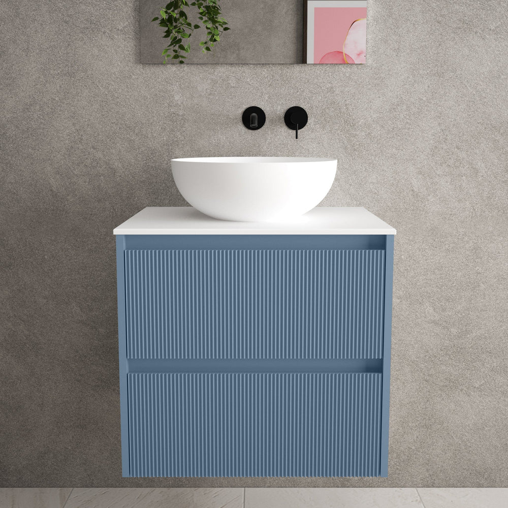 Scanalato Double Drawer Countertop Vanity Unit - Soft Blue 600mm