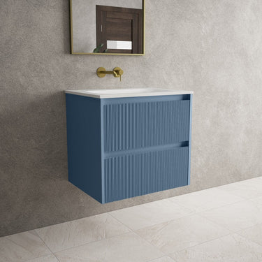 Scanalato Double Drawer Vanity Unit  With Beyondstone Basin - Soft Blue 600mm