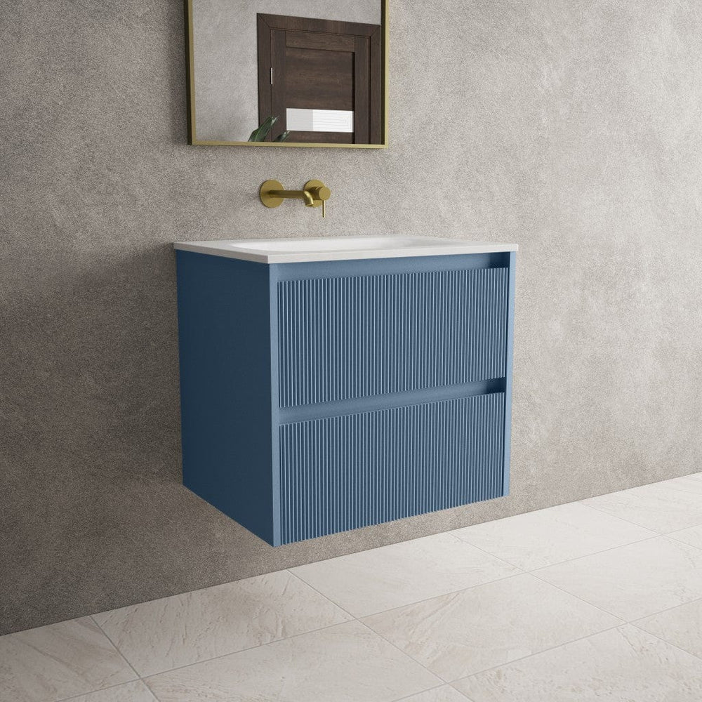 Scanalato Double Drawer Vanity Unit  With Beyondstone Basin - Soft Blue 600mm