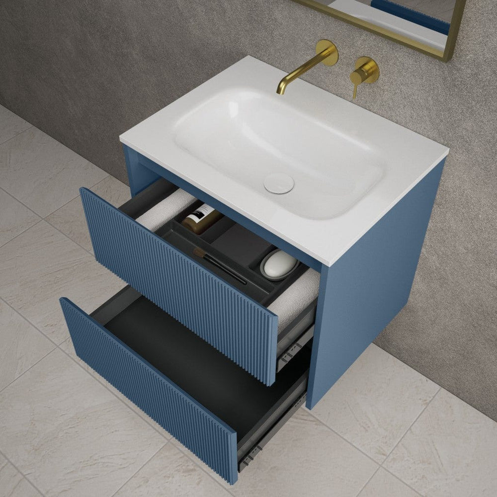 Scanalato Double Drawer Vanity Unit  With Beyondstone Basin - Soft Blue 600mm