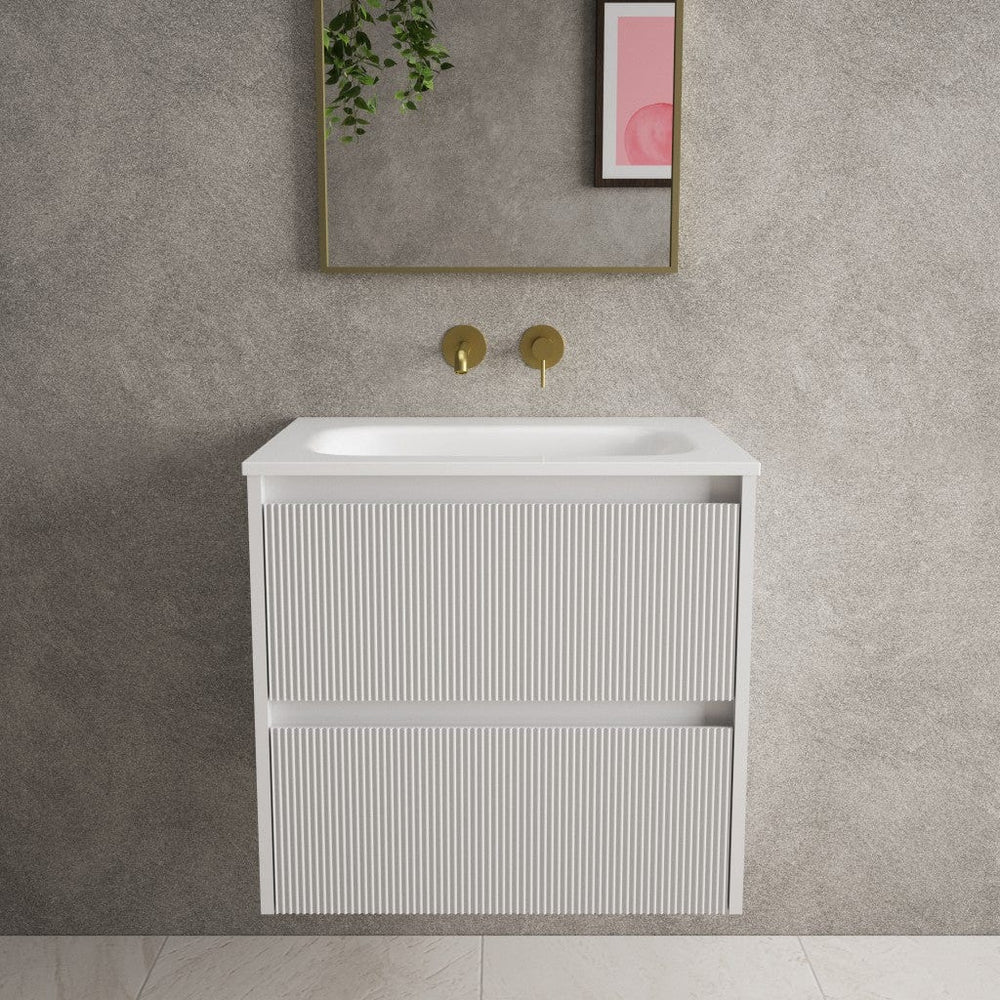 Scanalato Double Drawer Vanity Unit  With Beyondstone Basin - Soft Grey 600mm
