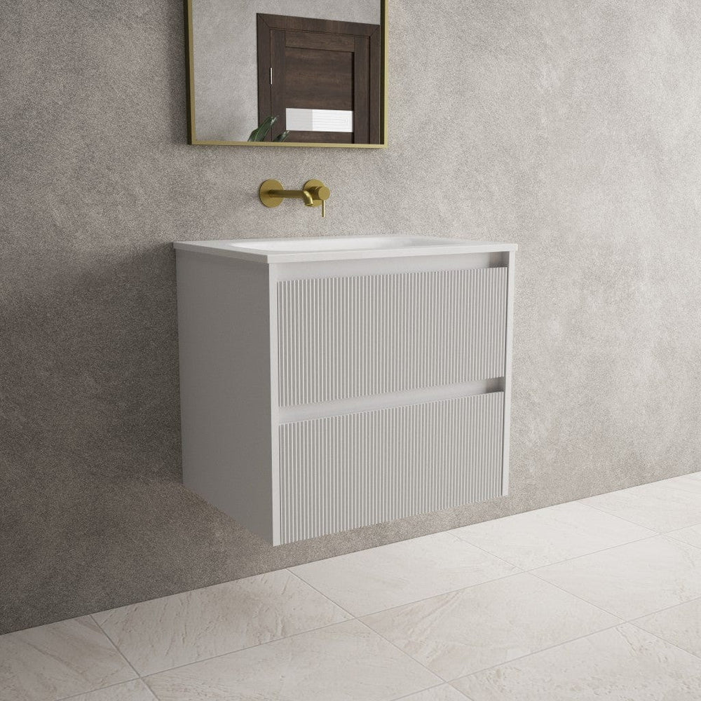 Scanalato Double Drawer Vanity Unit  With Beyondstone Basin - Soft Grey 600mm