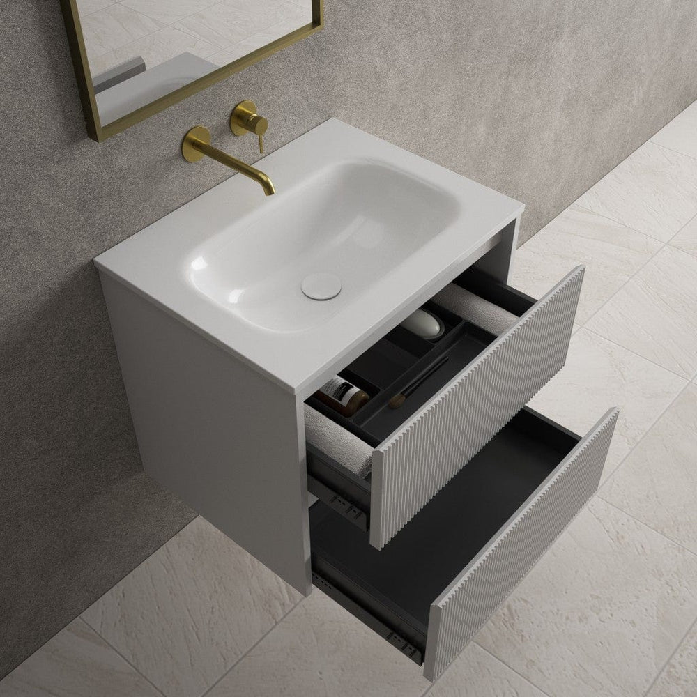 Scanalato Double Drawer Vanity Unit  With Beyondstone Basin - Soft Grey 600mm