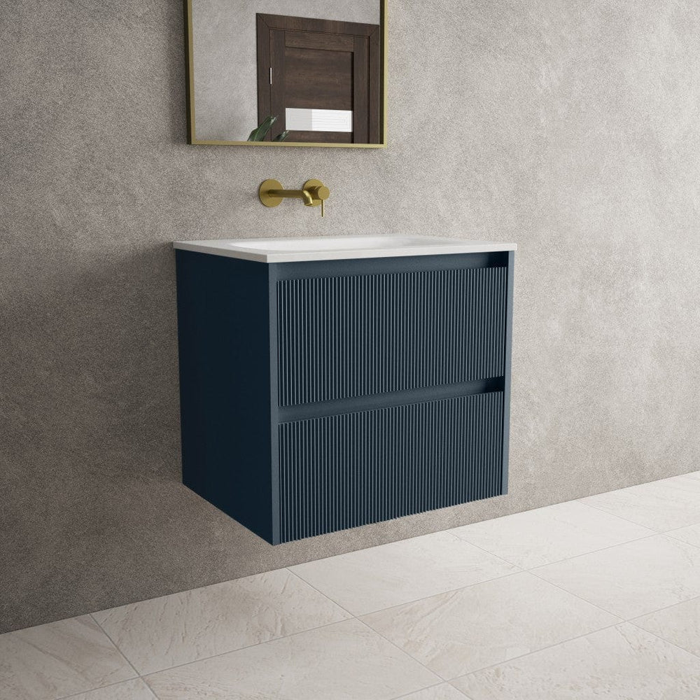 Scanalato Double Drawer Vanity Unit  With Beyondstone Basin - Midnight Blue 600mm