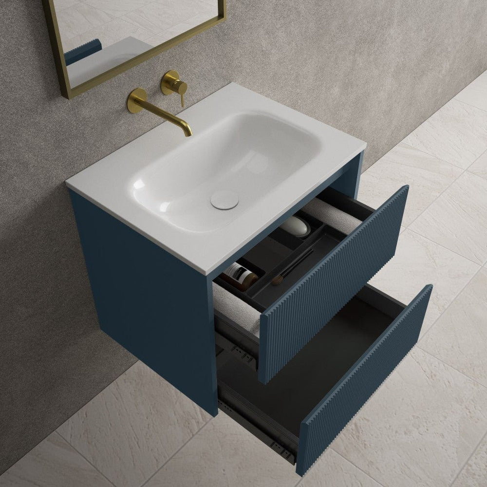 Scanalato Double Drawer Vanity Unit  With Beyondstone Basin - Midnight Blue 600mm