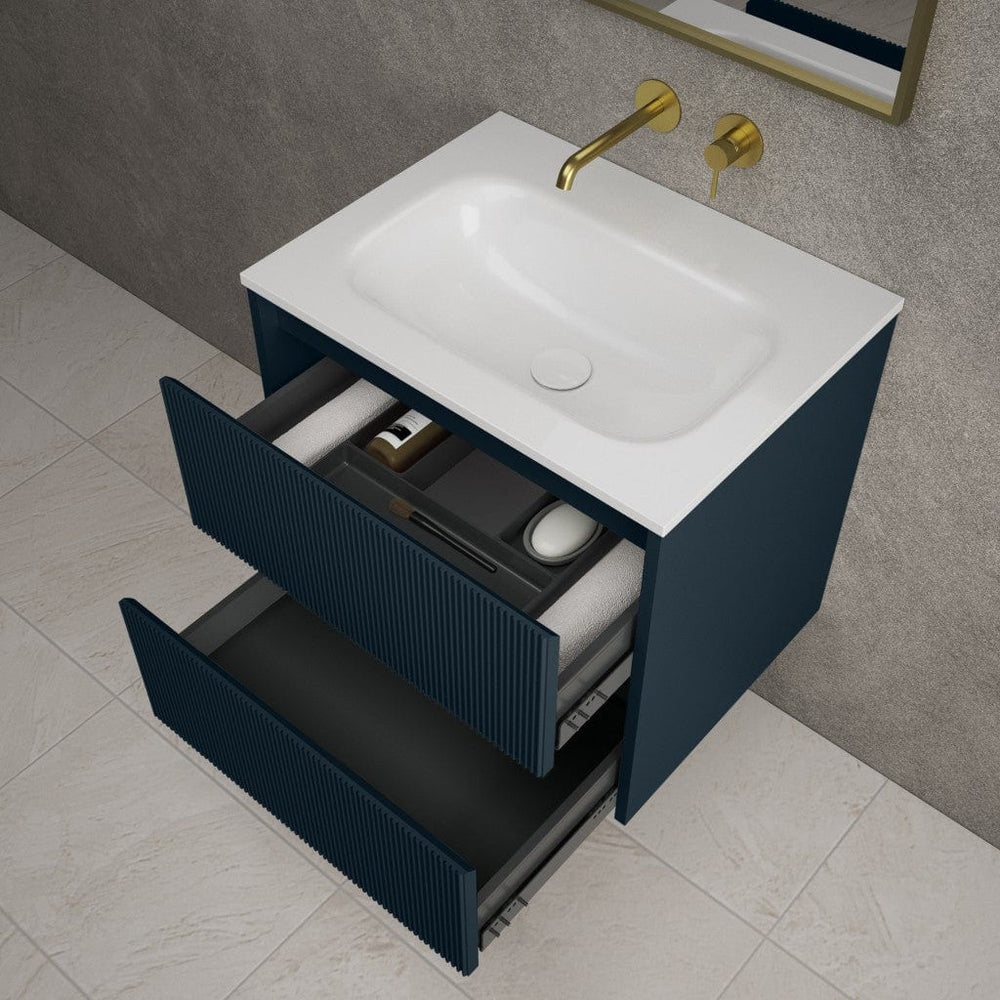 Scanalato Double Drawer Vanity Unit  With Beyondstone Basin - Midnight Blue 600mm