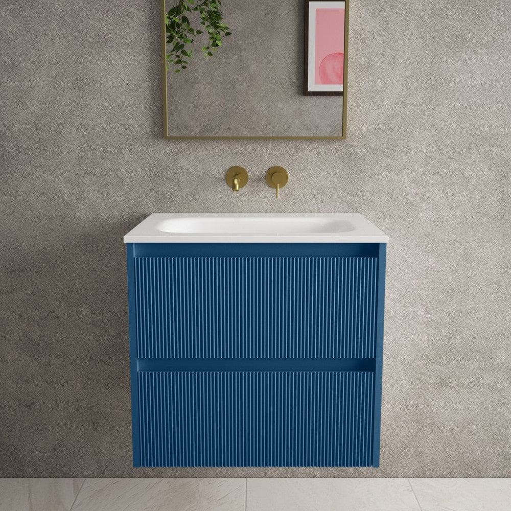 Scanalato Double Drawer Vanity Unit  With Beyondstone Basin - Ocean Blue 600mm