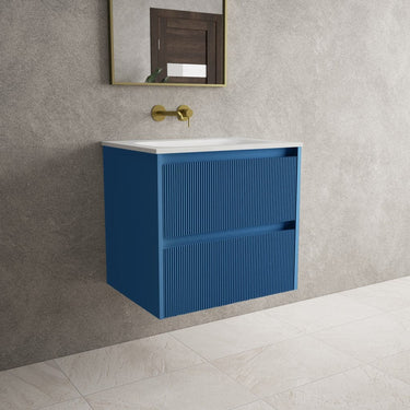 Scanalato Double Drawer Vanity Unit  With Beyondstone Basin - Ocean Blue 600mm