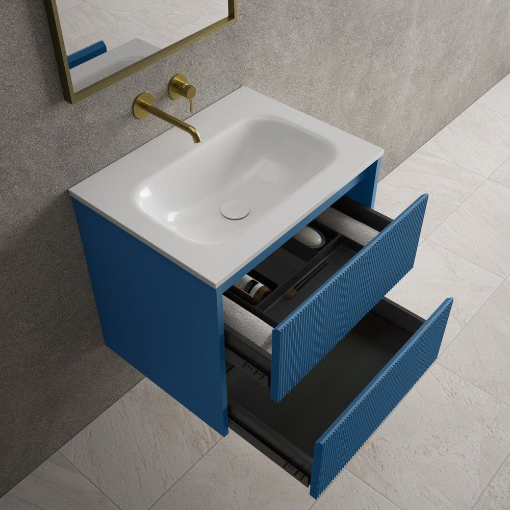Scanalato Double Drawer Vanity Unit  With Beyondstone Basin - Ocean Blue 600mm