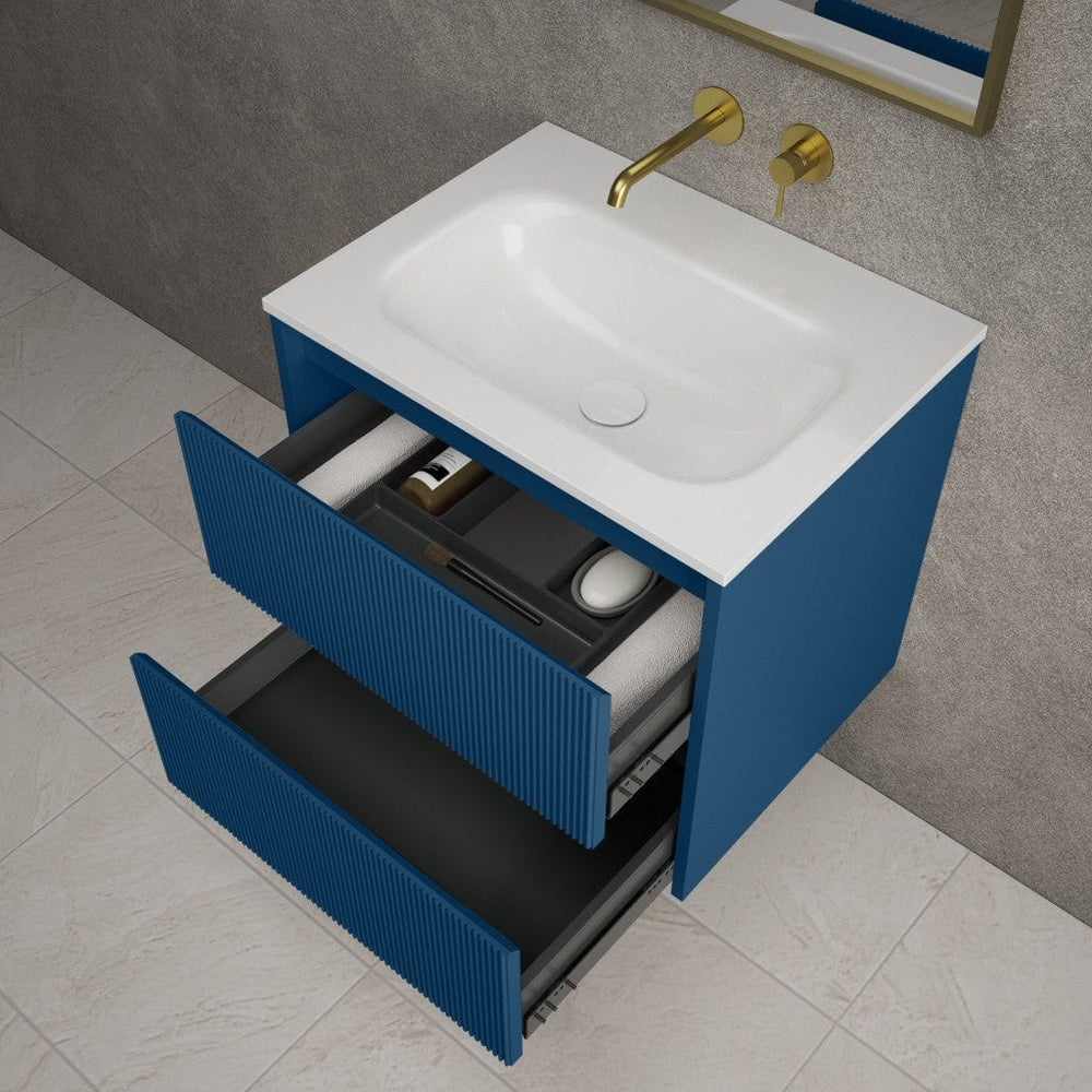 Scanalato Double Drawer Vanity Unit  With Beyondstone Basin - Ocean Blue 600mm