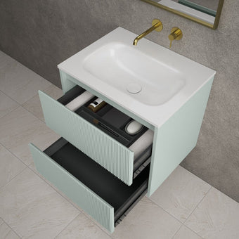 Scanalato Double Drawer Vanity Unit  With Beyondstone Basin - Peppermint 600mm