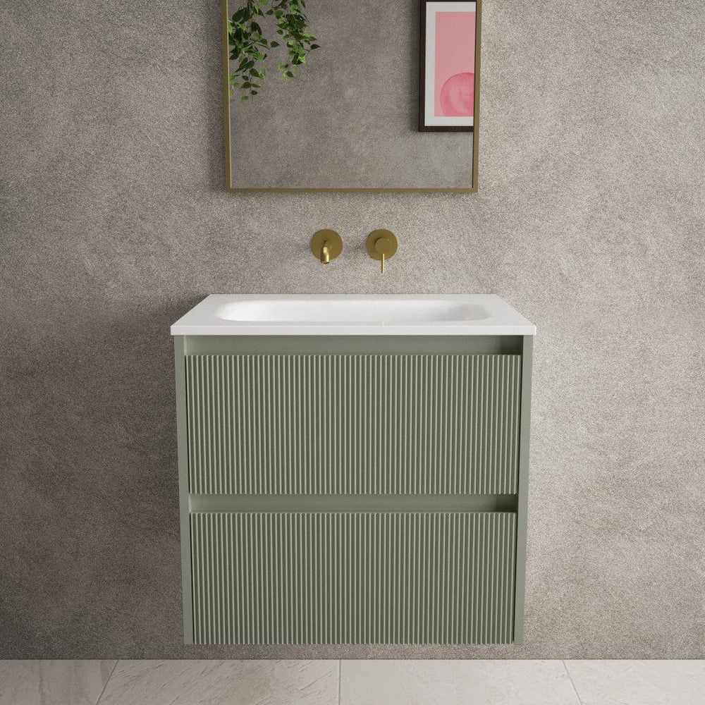 Scanalato Double Drawer Vanity Unit  With Beyondstone Basin - Pistachio 600mm