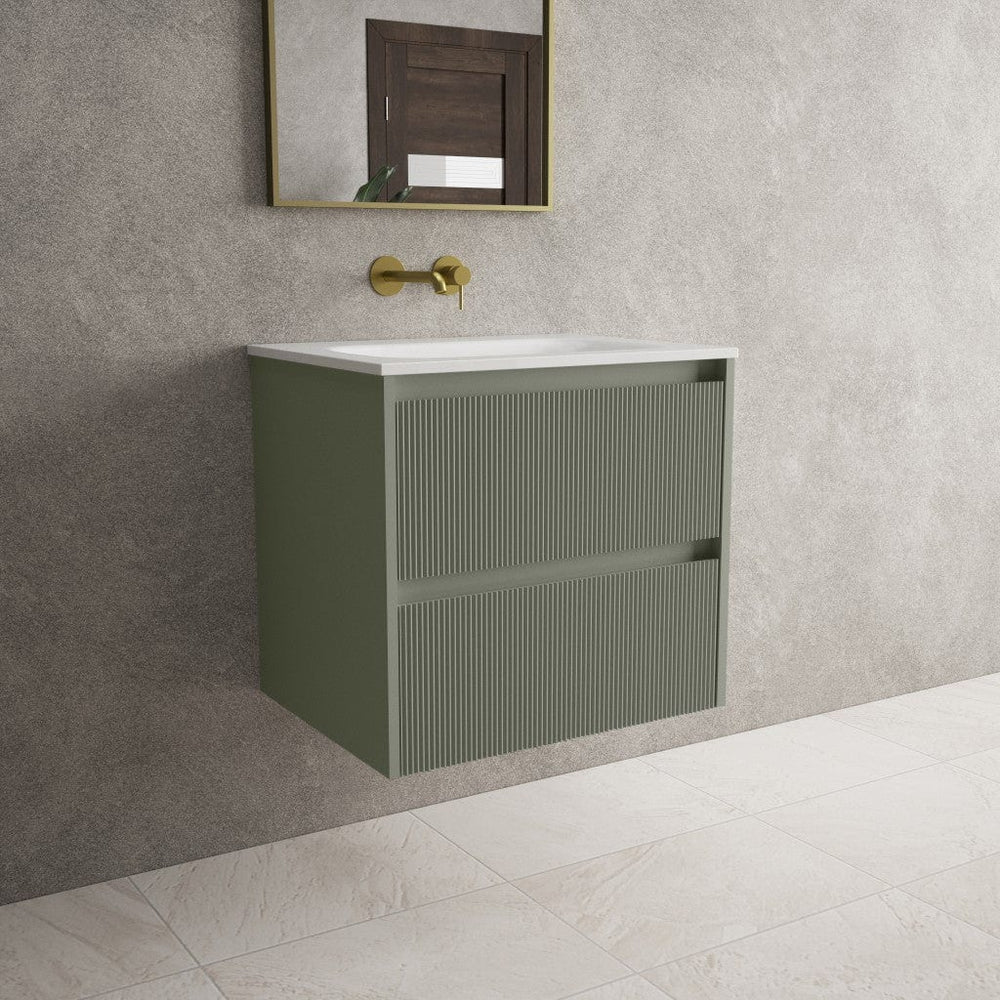 Scanalato Double Drawer Vanity Unit  With Beyondstone Basin - Pistachio 600mm