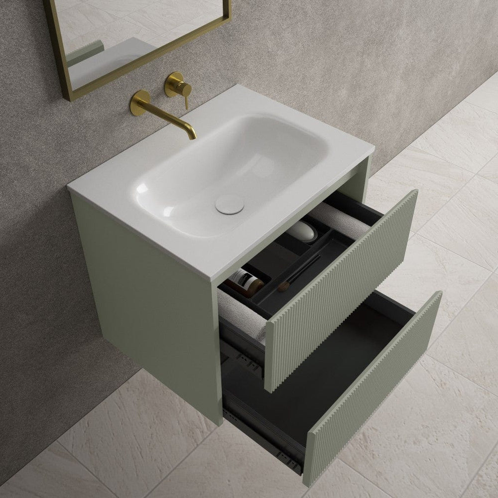 Scanalato Double Drawer Vanity Unit  With Beyondstone Basin - Pistachio 600mm
