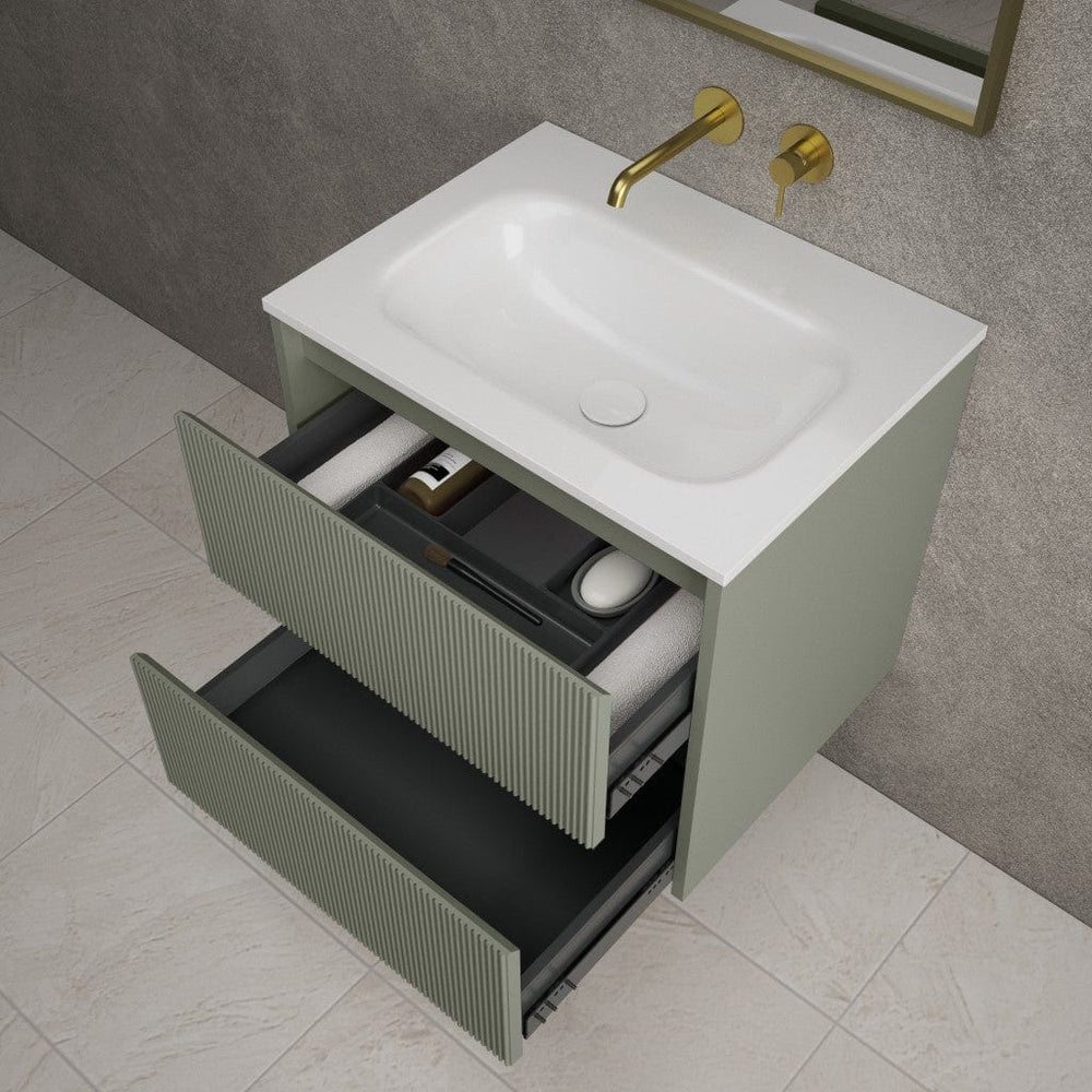 Scanalato Double Drawer Vanity Unit  With Beyondstone Basin - Pistachio 600mm