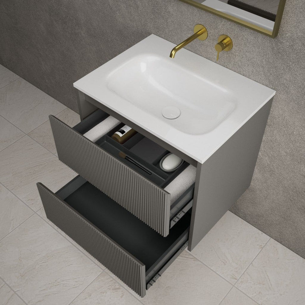 Scanalato Double Drawer Vanity Unit  With Beyondstone Basin - Rich Taupe 600mm