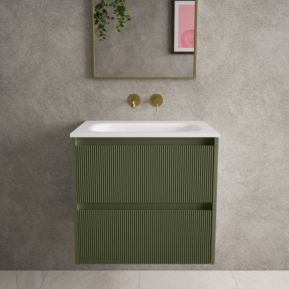 Scanalato Double Drawer Vanity Unit  With Beyondstone Basin - Seaweed 600mm