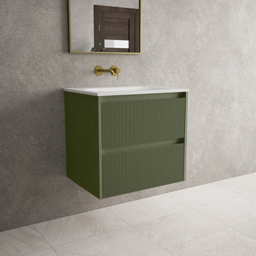 Scanalato Double Drawer Vanity Unit  With Beyondstone Basin - Seaweed 600mm