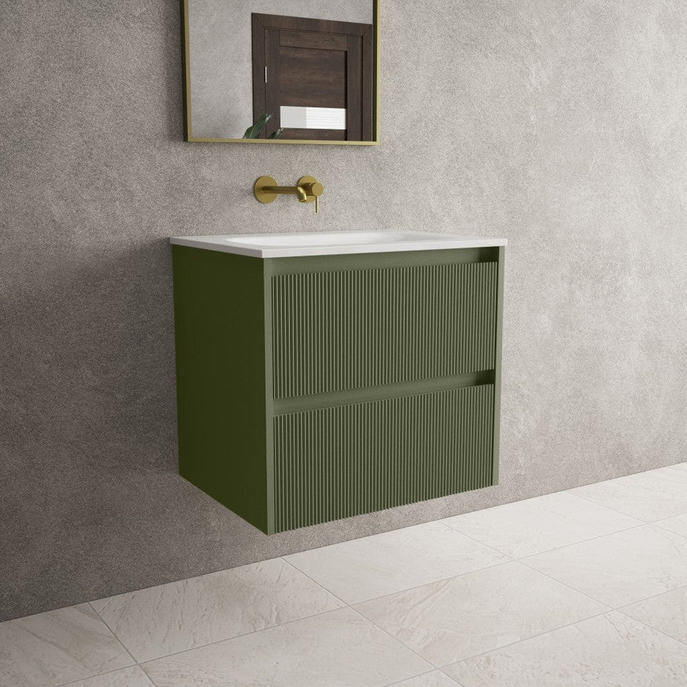 Scanalato Double Drawer Vanity Unit  With Beyondstone Basin - Seaweed 600mm