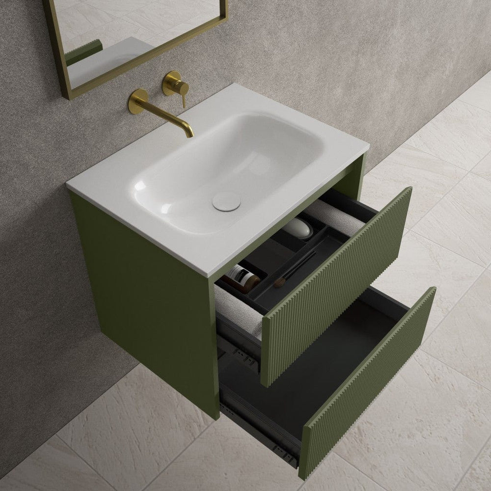 Scanalato Double Drawer Vanity Unit  With Beyondstone Basin - Seaweed 600mm