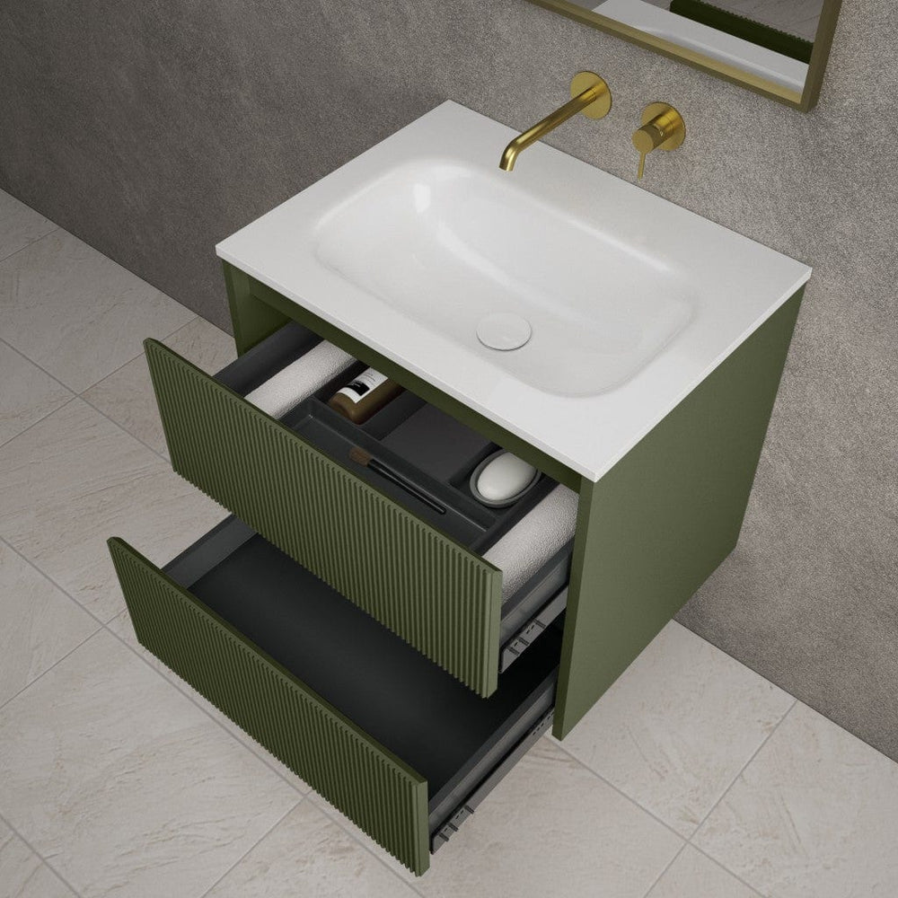 Scanalato Double Drawer Vanity Unit  With Beyondstone Basin - Seaweed 600mm