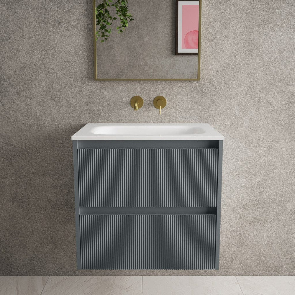 Scanalato Double Drawer Vanity Unit  With Beyondstone Basin - Slate Grey 600mm