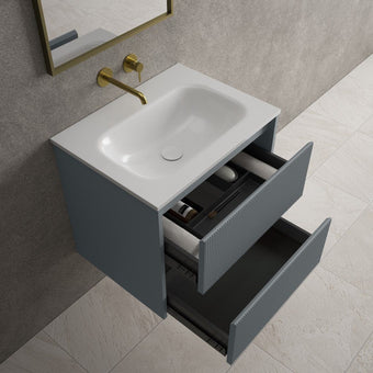Scanalato Double Drawer Vanity Unit  With Beyondstone Basin - Slate Grey 600mm