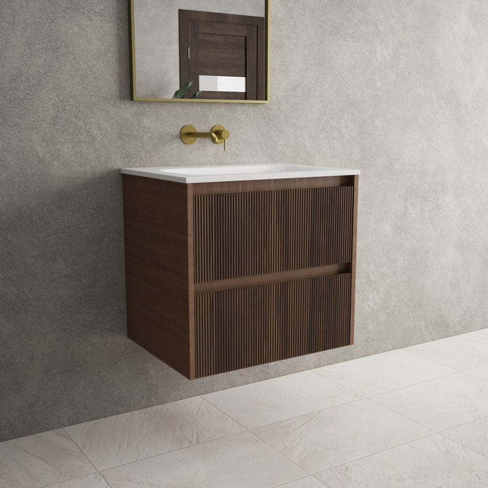 Scanalato Double Drawer Vanity Unit  With Beyondstone Basin - Walnut 600mm