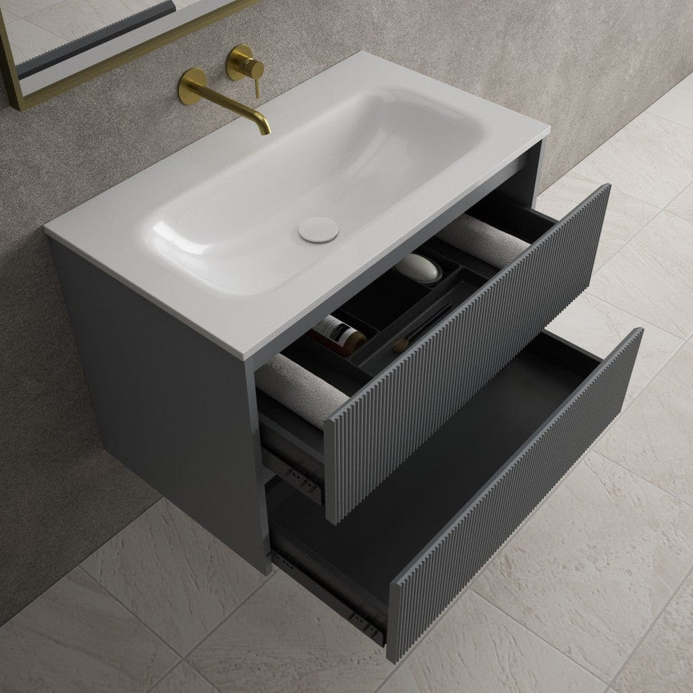 Scanalato Double Drawer Vanity Unit  With Beyondstone Basin - Dove Grey 800mm