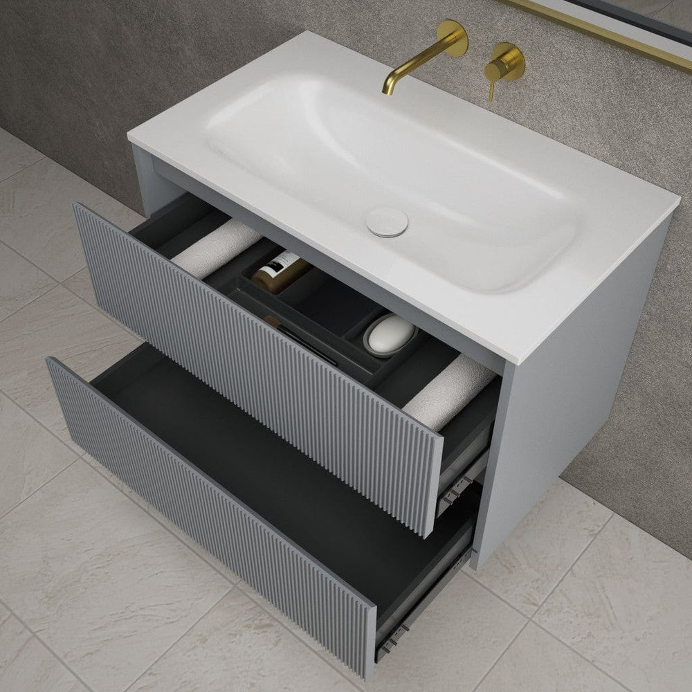 Scanalato Double Drawer Vanity Unit  With Beyondstone Basin - Dove Grey 800mm