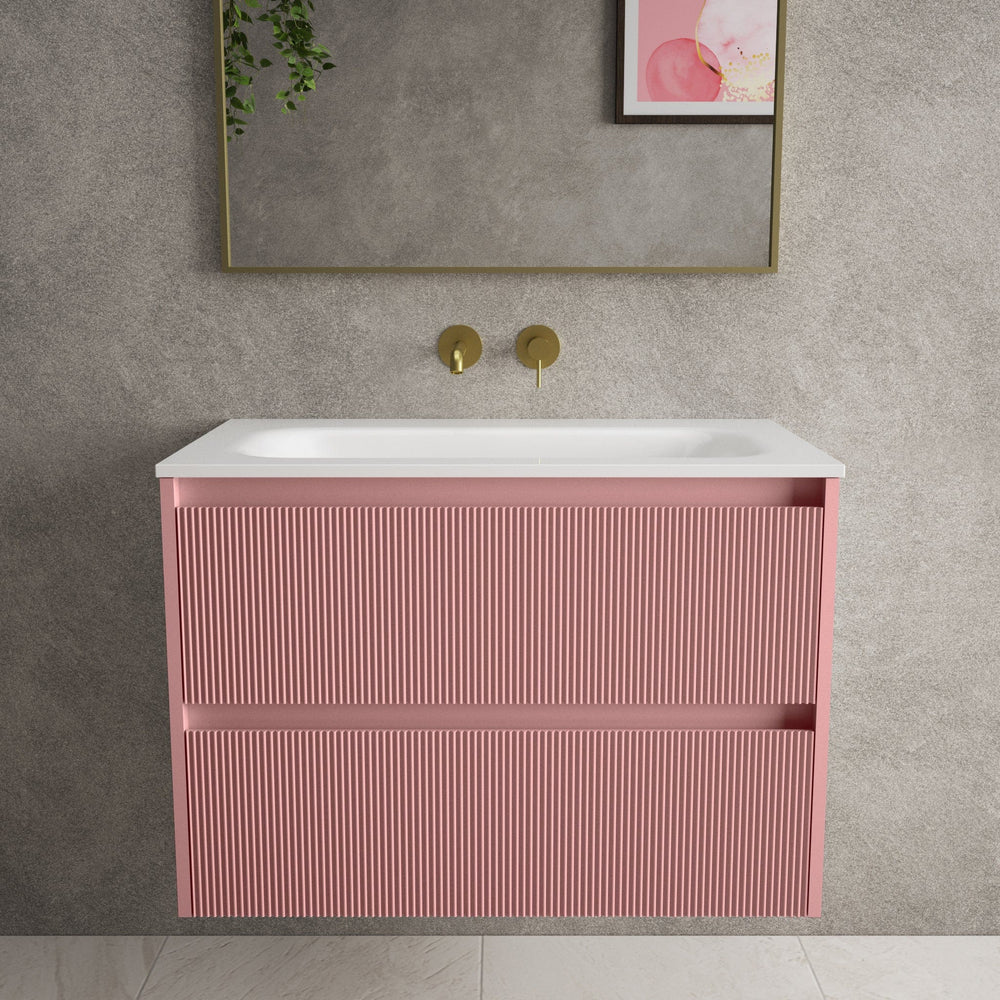 Scanalato Double Drawer Vanity Unit  With Beyondstone Basin - Dusky Pink 800mm