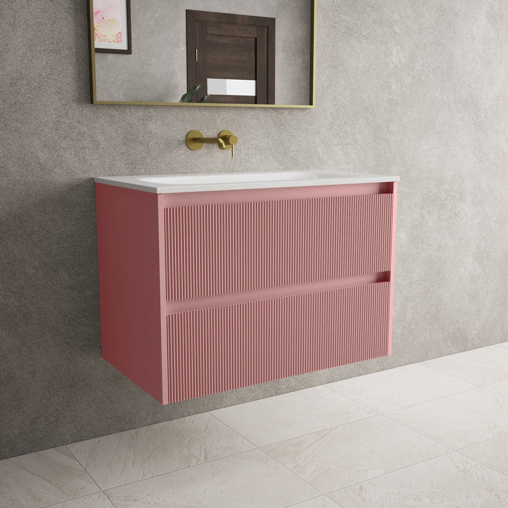 Scanalato Double Drawer Vanity Unit  With Beyondstone Basin - Dusky Pink 800mm
