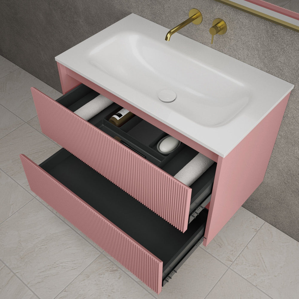 Scanalato Double Drawer Vanity Unit  With Beyondstone Basin - Dusky Pink 800mm