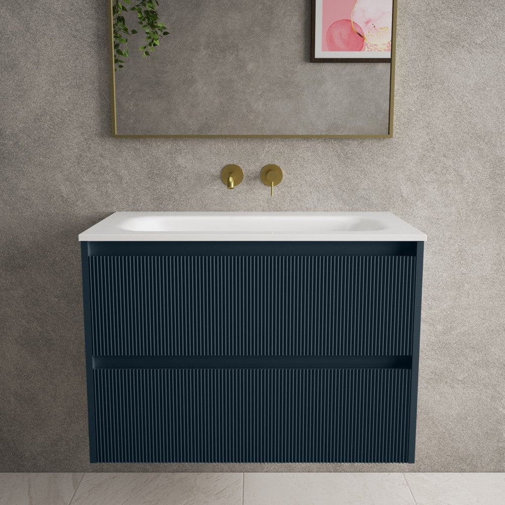 Scanalato Double Drawer Vanity Unit  With Beyondstone Basin - Midnight Blue 800mm