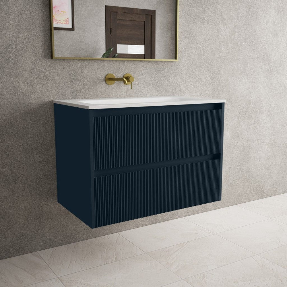 Scanalato Double Drawer Vanity Unit  With Beyondstone Basin - Midnight Blue 800mm