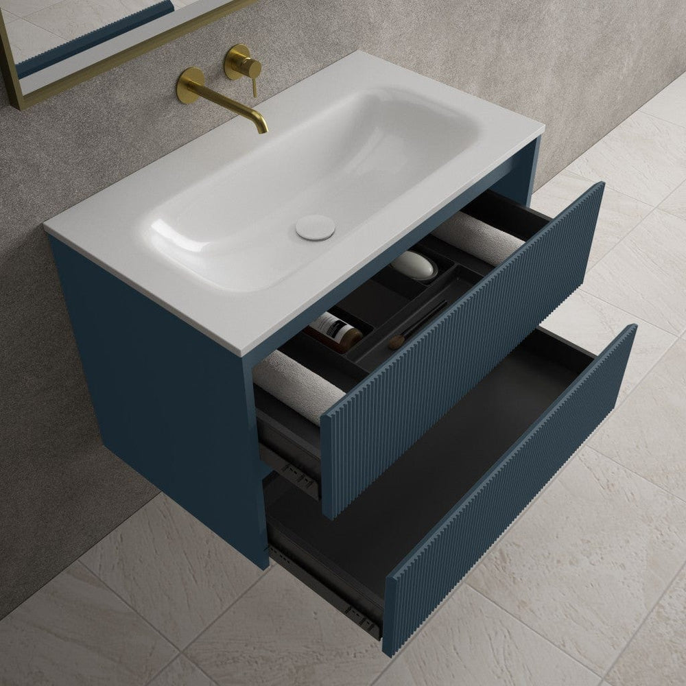 Scanalato Double Drawer Vanity Unit  With Beyondstone Basin - Midnight Blue 800mm