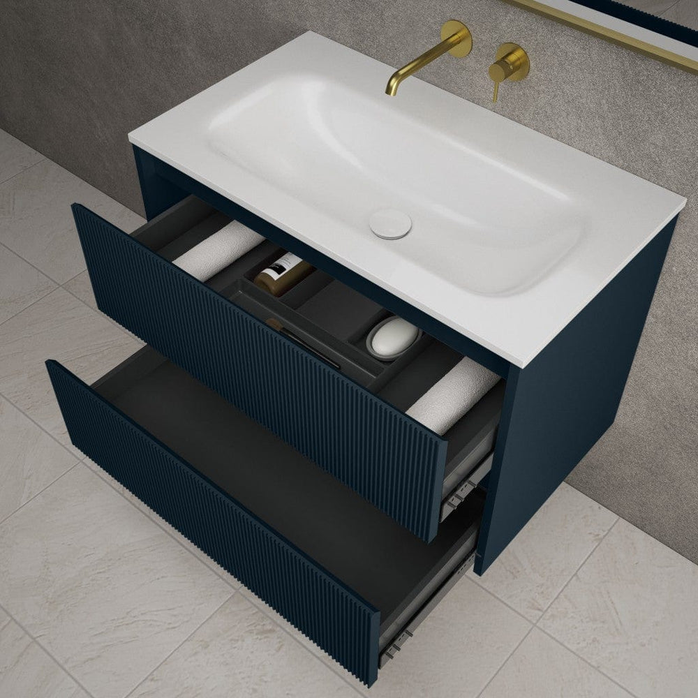 Scanalato Double Drawer Vanity Unit  With Beyondstone Basin - Midnight Blue 800mm