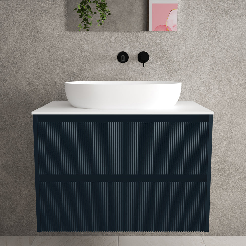 Scanalato Double Drawer Countertop Vanity Unit - Midnight Blue 800mm