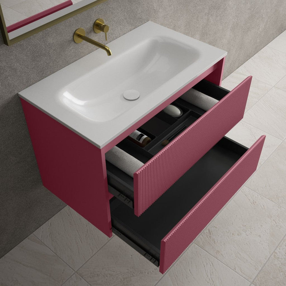 Scanalato Double Drawer Vanity Unit  With Beyondstone Basin - Mineral Red 800mm