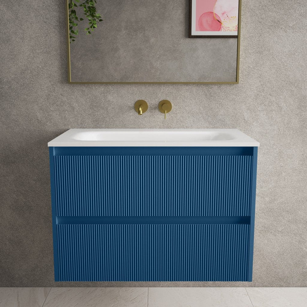 Scanalato Double Drawer Vanity Unit  With Beyondstone Basin - Ocean Blue 800mm