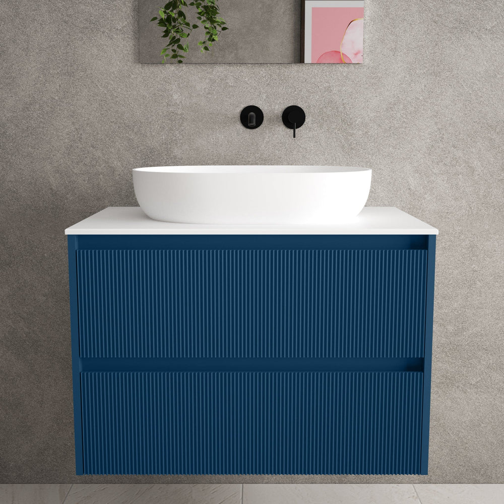 Scanalato Double Drawer Countertop Vanity Unit - Ocean Blue 800mm