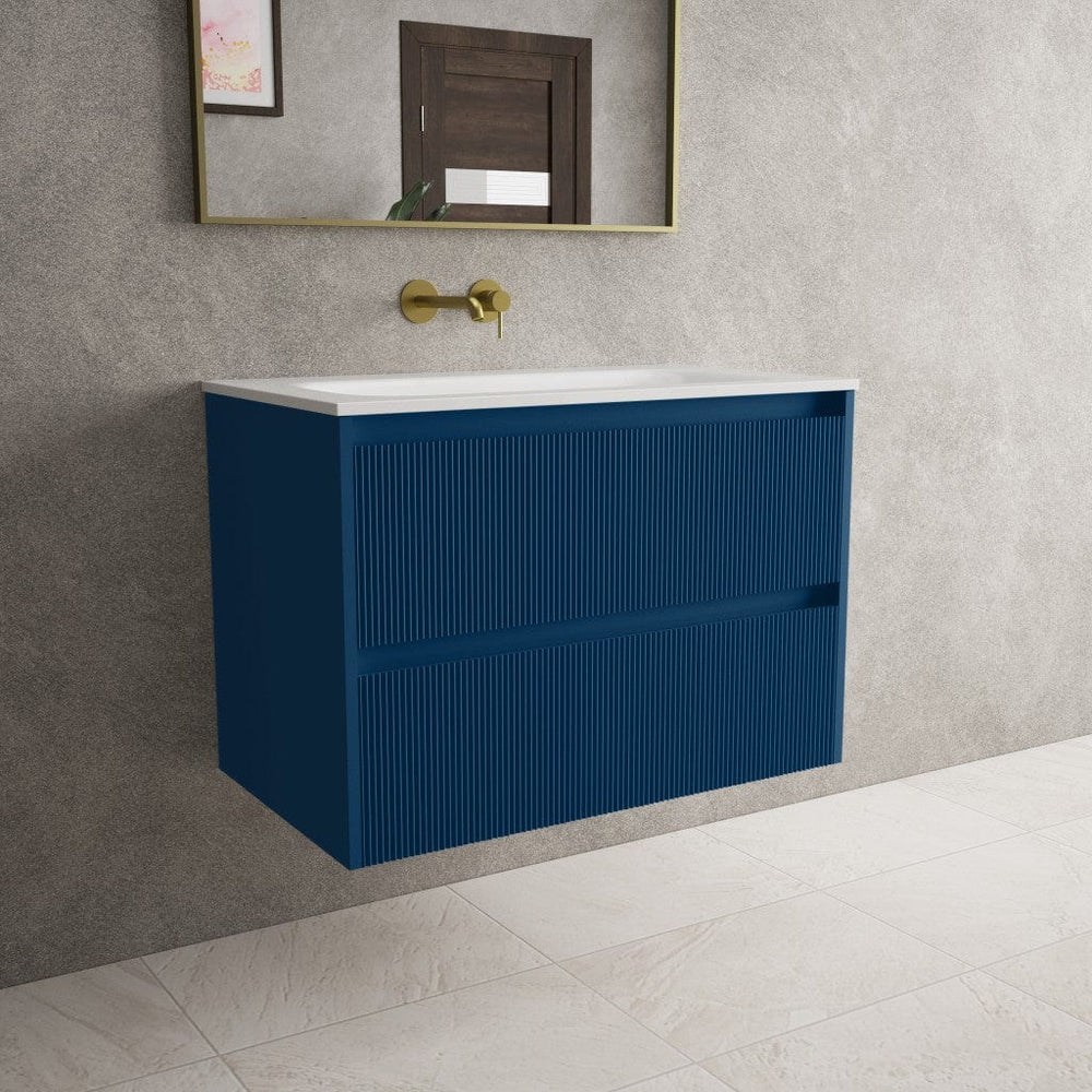 Scanalato Double Drawer Vanity Unit  With Beyondstone Basin - Ocean Blue 800mm